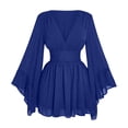 thumbnail image 2 of Ynynloco Women's Dress Deep V-Neck A-Line Long Sleeve Elastic High Waist Ruffle Mini Swing Skater Dresses, 2 of 5
