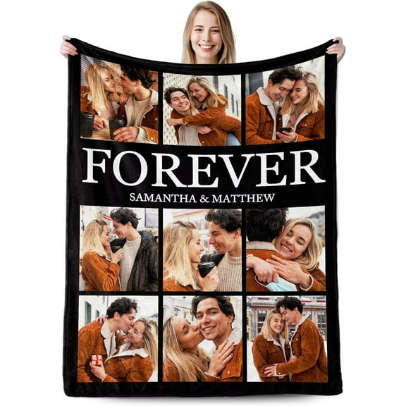 AISENIN Personalized Birthday Gifts for Boyfriend Girlfriend Custom Blanket with Photo Text Throw Photo Name Blanket for Adults Unique Christmas Thanksgiving Day Gifts for Couple