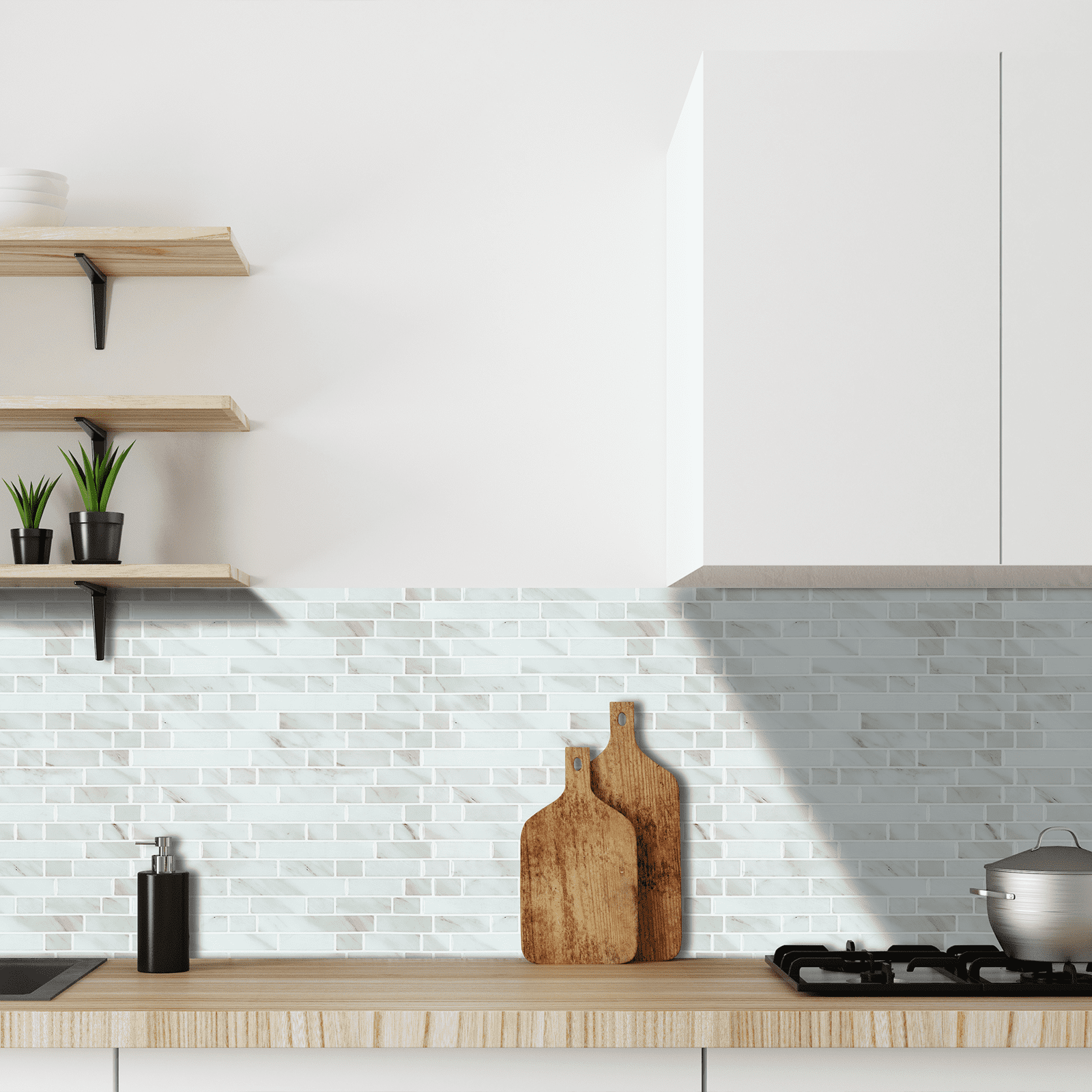 10-Sheet Peel and Stick Backsplash, 12" x 12" 3D Self Adhesive Faux Stone Marble Wall Tiles for Kitchen Bathroom (Light Beige)