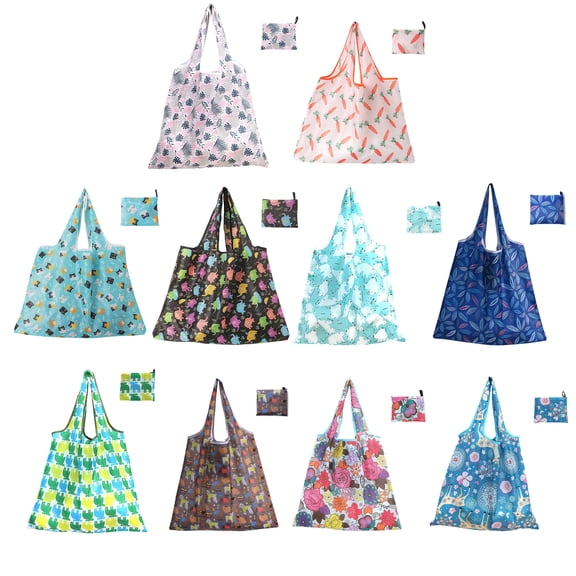 GASTROPOD 10Pcs Reusable Grocery Bags,Compact Flexible Produce Bags,Ripstop 190T Polyester Shopping Bags for Groceries,Style1