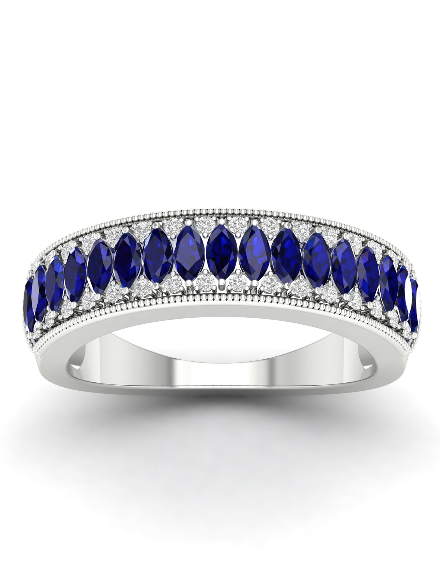 2.20 cttw Round Cut Available 5,6,7,8,9 Gem Stone King Sterling Silver Blue and White Created Sapphire Women's Eternity Wedding Band Ring 