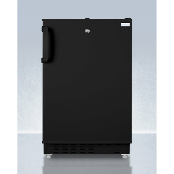 20" wide built-in undercounter ADA compliant refrigerator-freezer in black with a front lock
