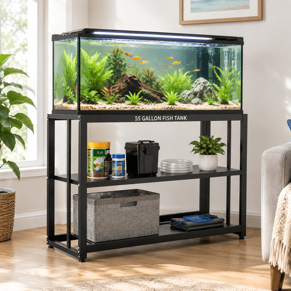 55-75 Gallon Fish Tank Stand With Storshaquarium