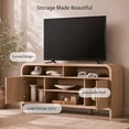 thumbnail image 4 of Vintagearth Modern TV Stand for TVs up to 65", 59.49" Curved Entertainment Center with Storage Cabinets, Open Shelves, 1.18" Thick Panel, Oak, 4 of 8