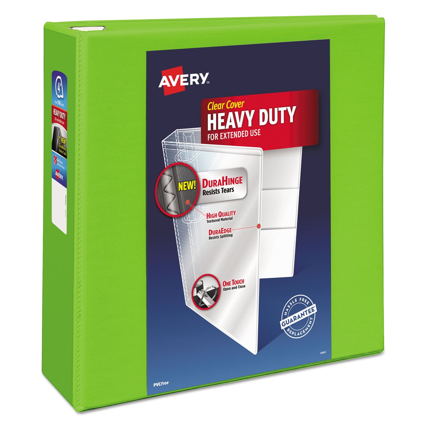 Avery Heavy-Duty View Binder with Durahinge and Locking One Touch Ezd Rings, 3 Rings, 4' Capacity, 11' x 8.5', Chartreuse
