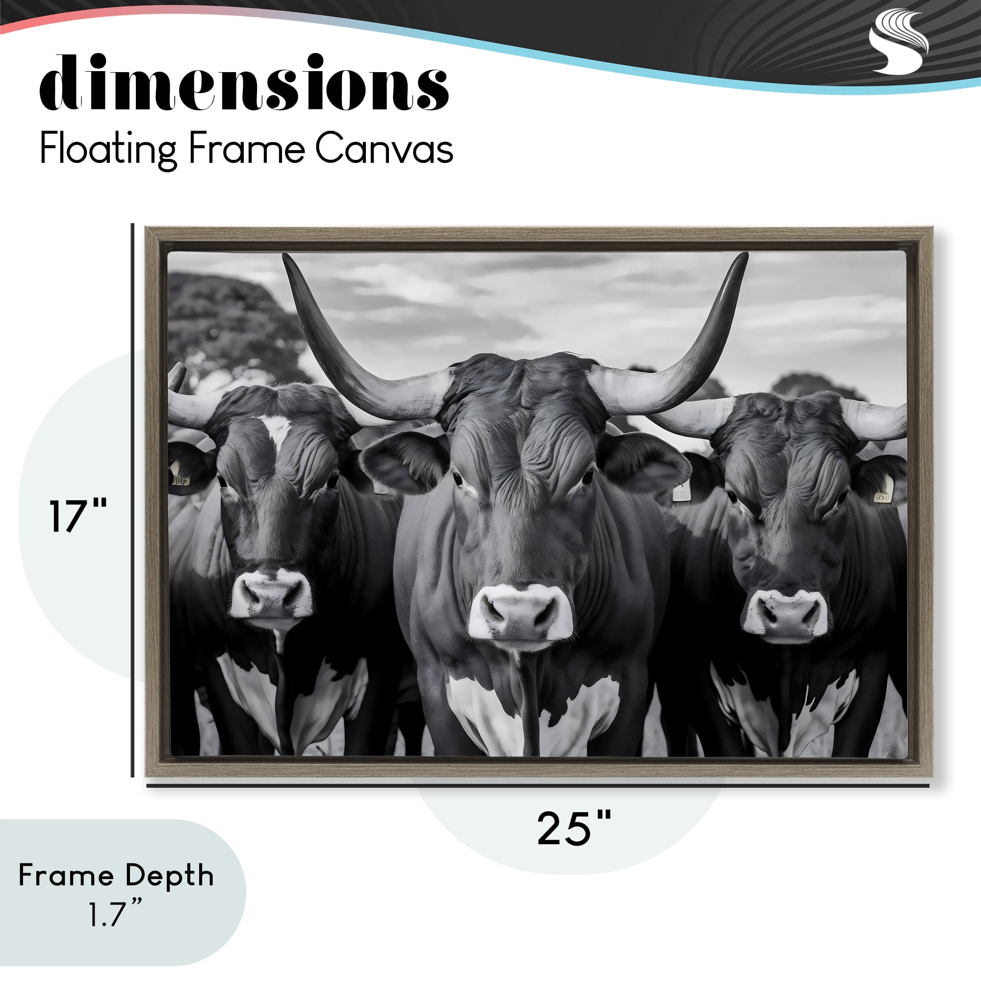 Stupell Industries Three Longhorns in a Row Brown Framed Floater Canvas Wall Art, design by Creative Studio
