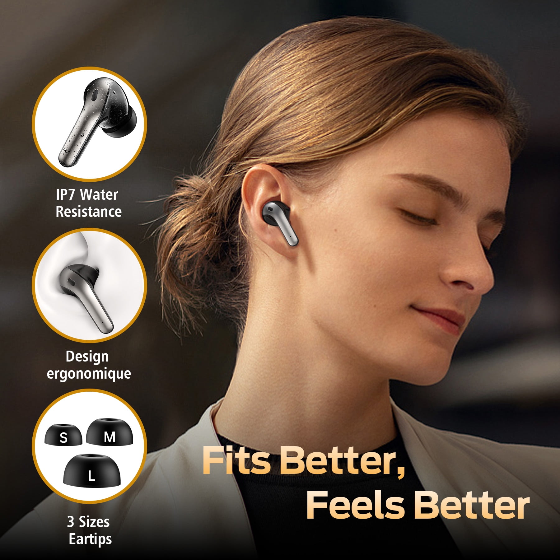 VEATOOL Bluetooth Headphones True Wireless Earbuds Black