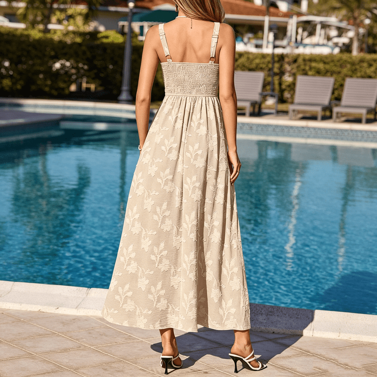 beach casual wedding guest dress ESKMOOM Womens Summer Dresses Square Neck Sleeveless Formal Vacation Boho Maxi M, Women's, Size: Medium Pants:34 Semi-Formal A bride in a