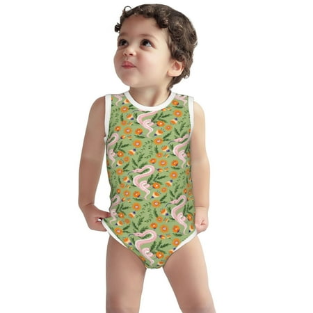 

Vsdgher Snake And Floral Print Baby Unisex Baby Cotton Sleeveless Bodysuits Soft and velvety comfortable and breathable