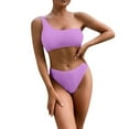 thumbnail image 3 of Sngxgn Womens High Waisted Bikini Sets Sporty Crop Top Swimwear Bandeau Scoop Neck Vintage Two Piece Bathing Suits(Purple,M), 3 of 6