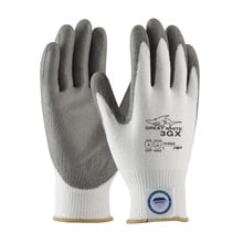 PIP 19-D322/L Large White And Gray Great White 3GX Light Weight Dyneema Diamond Blend Cut Resistant Gloves With Knit Wrist And Polyurethane Coated Palm And Fingertips