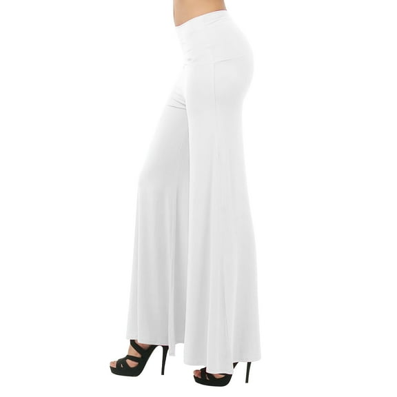 WHLBF Womens Plus Size Pant Loose High Waist Wide Leg Workout Out Leggings Casual Trousers Yoga Gym Flare Pants White 10(XL)
