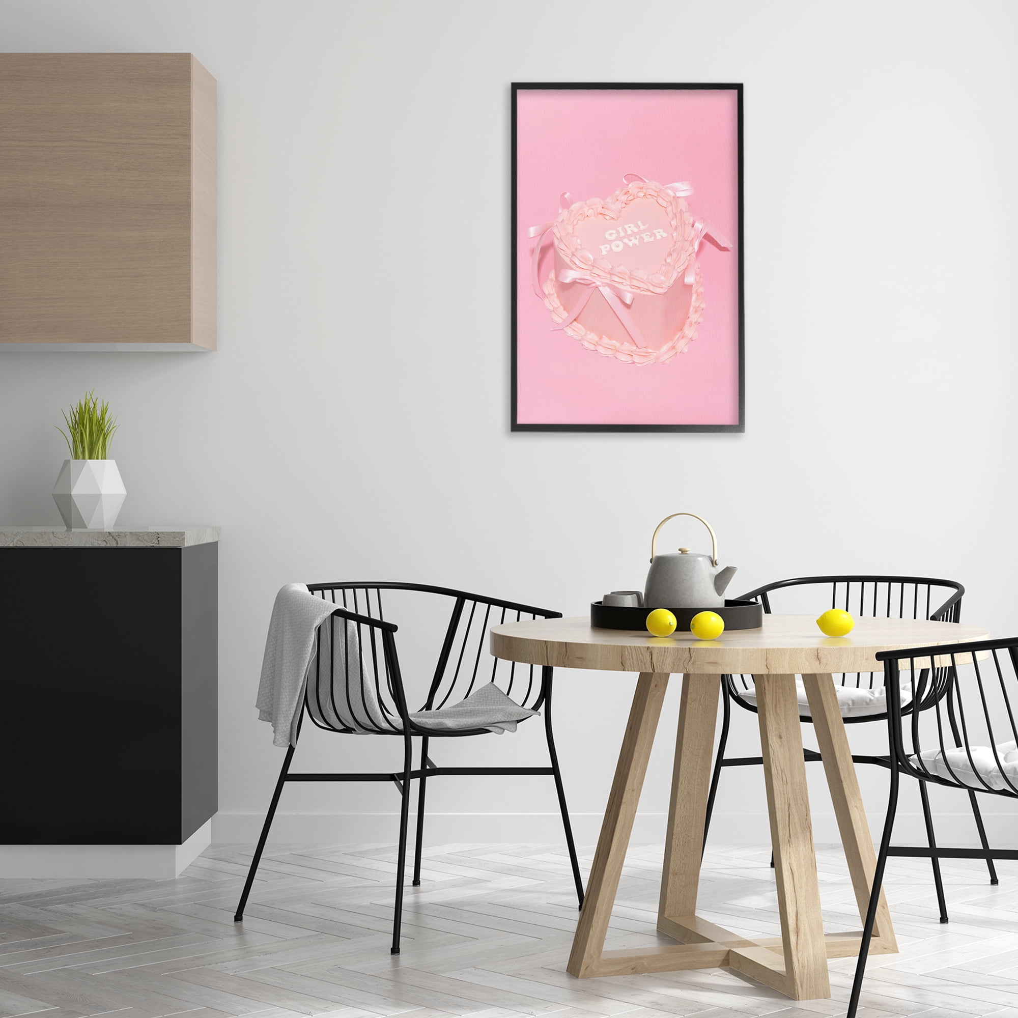 Stupell Industries Pink Girl Power Cake Food & Beverage Painting Black Framed Art Print Wall Art, 20 x 30