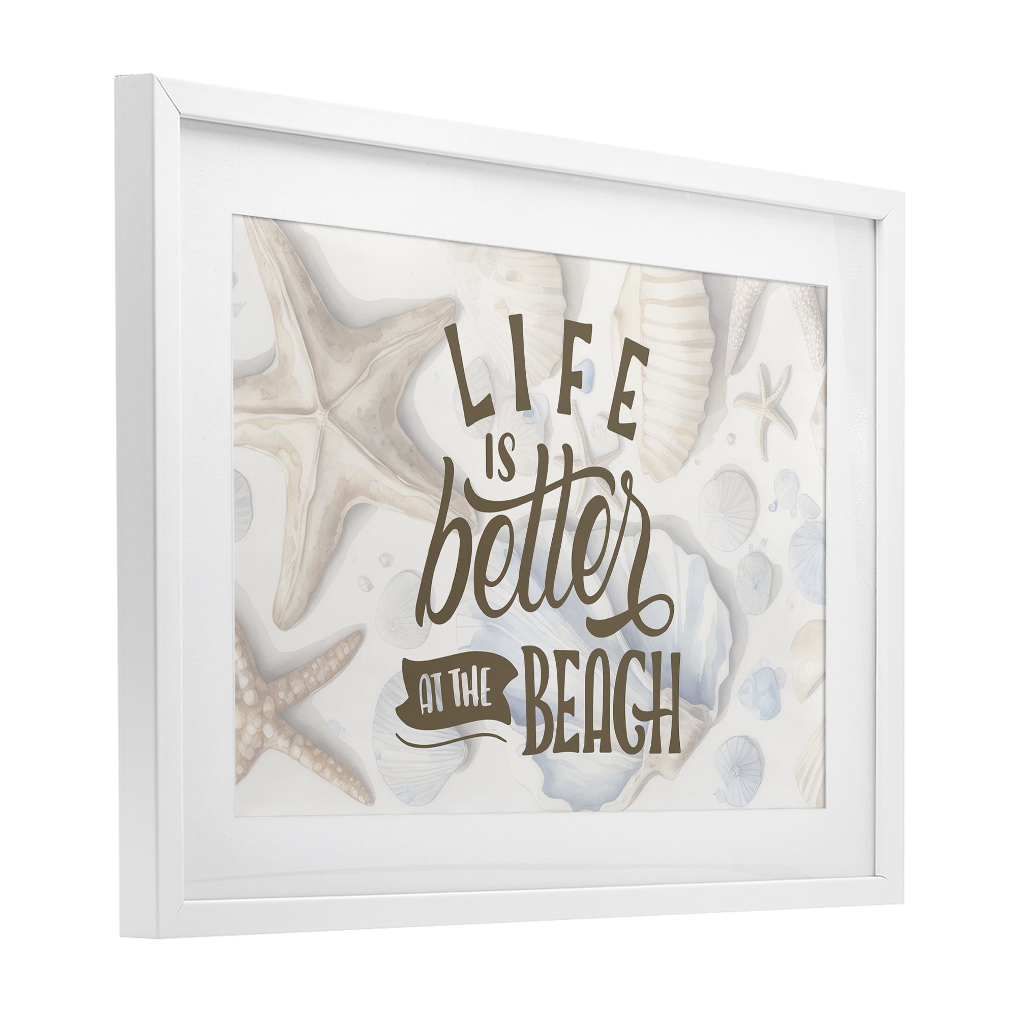 Stupell Industries Better At Beach Seashells White Framed Print Under Glass, design by Kim Allen