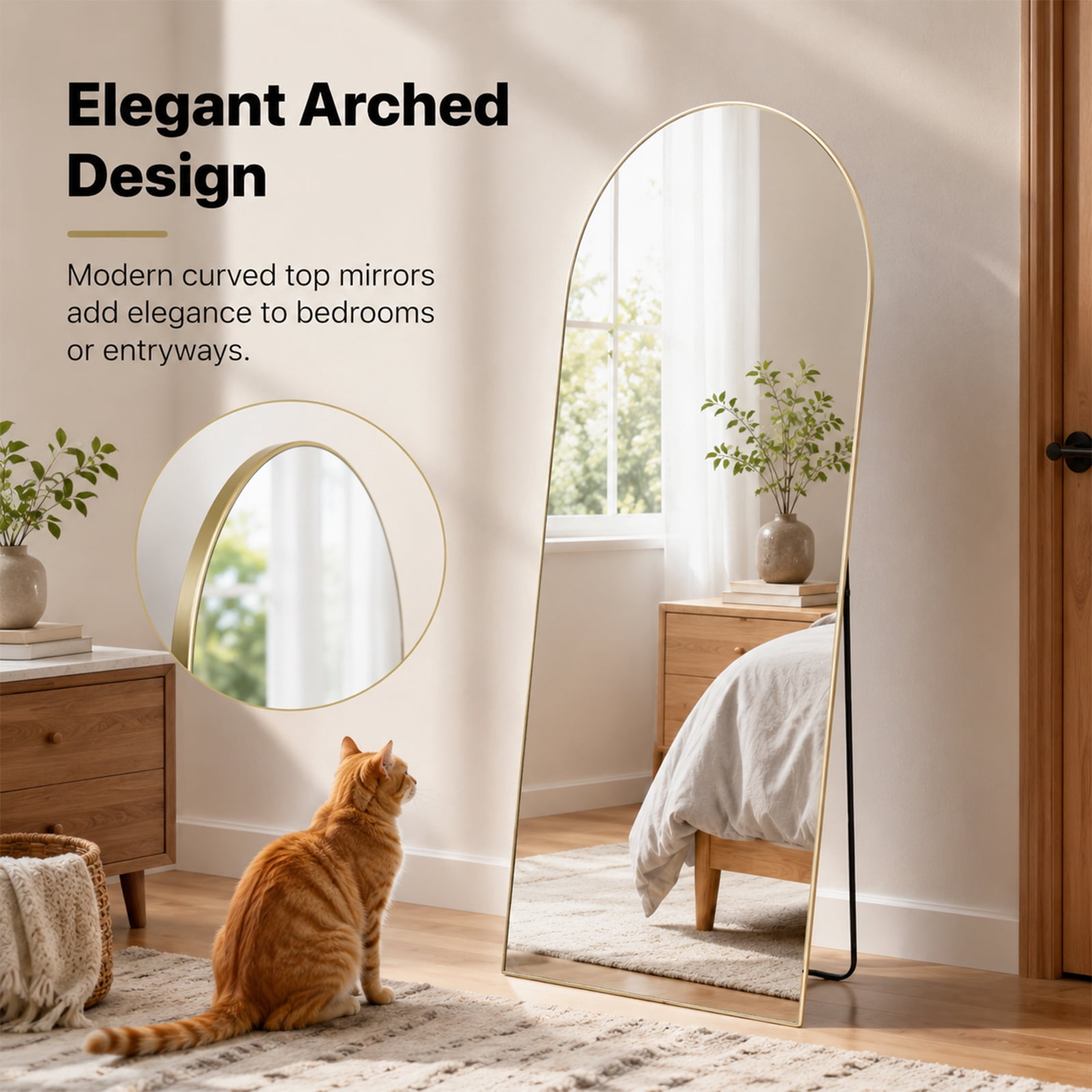 Alvantor Arched Full Length Mirror Aluminum Frame for Home
