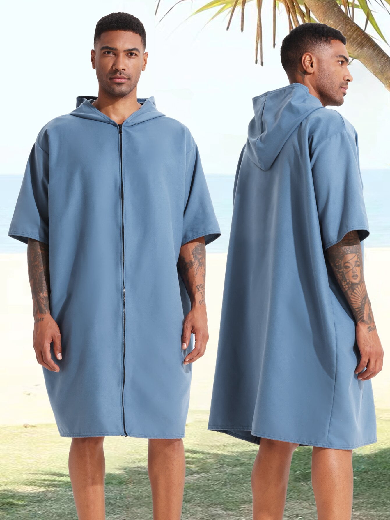 PISIQI Surfing cape changing robe with hood absorbent quick drying microfibre wetsuit zip towel suitable for beach surfing men women