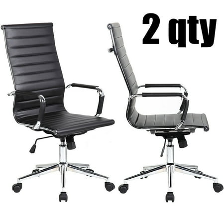Conference Room Furniture Set With Chairs 2xhome - Set of 2 Black Mid Century Modern High Back Tall Ribbed PU Leather Swivel Tilt Adjustable Chair Designer Boss Executive Manager Office Conference Room Work Task Computer ()