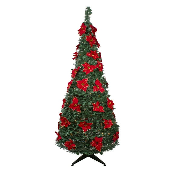 Northlight 6' Pre-Lit Green Poinsettia Pop-Up Artificial Christmas Tree - Clear LightsSlim