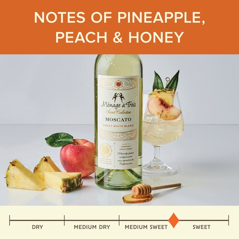 Ménage à Trois Moscato Sweet White Blend, 750mL Wine Bottle