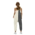thumbnail image 6 of Jinhomg Jumpsuit for Little Girls 2025 Trendy Color Block Striped Print Bib Overalls Casual Comfy Spaghetti Straps Onesie Long Pants with Pockets Seasonal Sale Beige 9 Years, 6 of 9