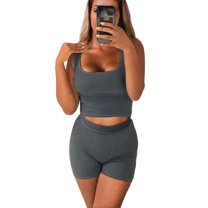 Weardear Workout Sets for Women Two Piece Casual Yoga Outfits Ribbed Crop Tank Top High Waist Leggings Active Wear