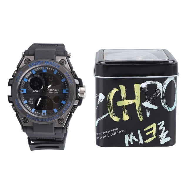 Reloj de pulsera impermeable con cubierta transparente, reloj de pulsera luminoso LED para caballeros, negro y azul