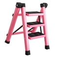 thumbnail image 4 of Zorion 3 Step Folding Ladder Lightweight Practical, Multiuse, with AntiSlip Pedal Solid Pink, 4 of 9