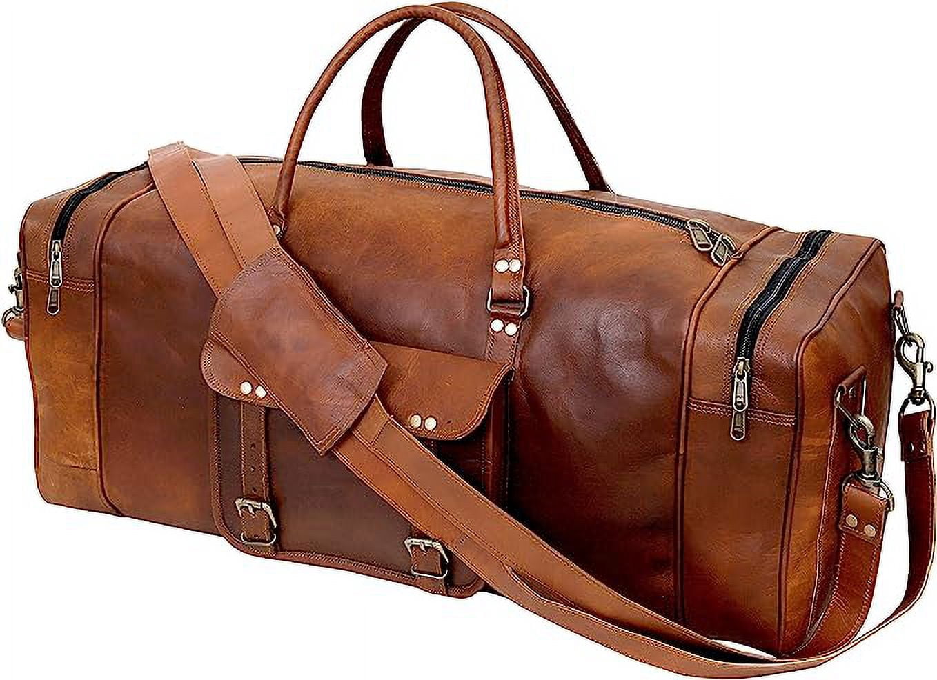 RUZIOON 24 Inch Luggage Leather Handmade Duffel Bag Carryall Weekender Travel Overnight Gym Sports Carry On Duffel Bag For Men And Women