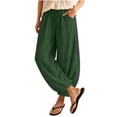 thumbnail image 2 of VBVC Women's Cotton Linen Harem Joggers Pants , Baggy Drawstring Boho Trousers For Women , Ladies' Summer Beach Pants with Pockets, S-2XL, 2 of 6