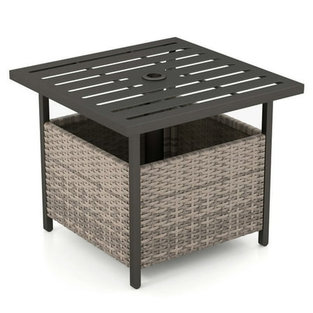 Barara King Outdoor Patio Rattan Wicker Steel Side Deck Table-Gray