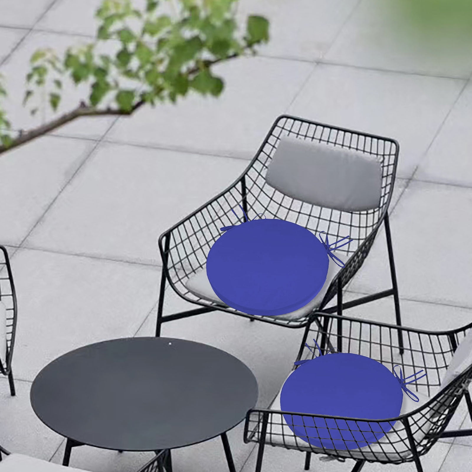 Round Outdoor Chair Cushions with Ties 14.96'' Waterproof Patio Seat Cushions for Bistro Chairs, Removable Machine Washable Covers, Fade Resistant Garden Furniture Cushions, Non- Round Chair Pads