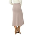thumbnail image 3 of INSPIRE CHIC Women's Sweater Skirt Elastic High Waist Stretchy Ribbed Knit A-Line Midi Skirts Fall Winter Outfits L Khaki, 3 of 6