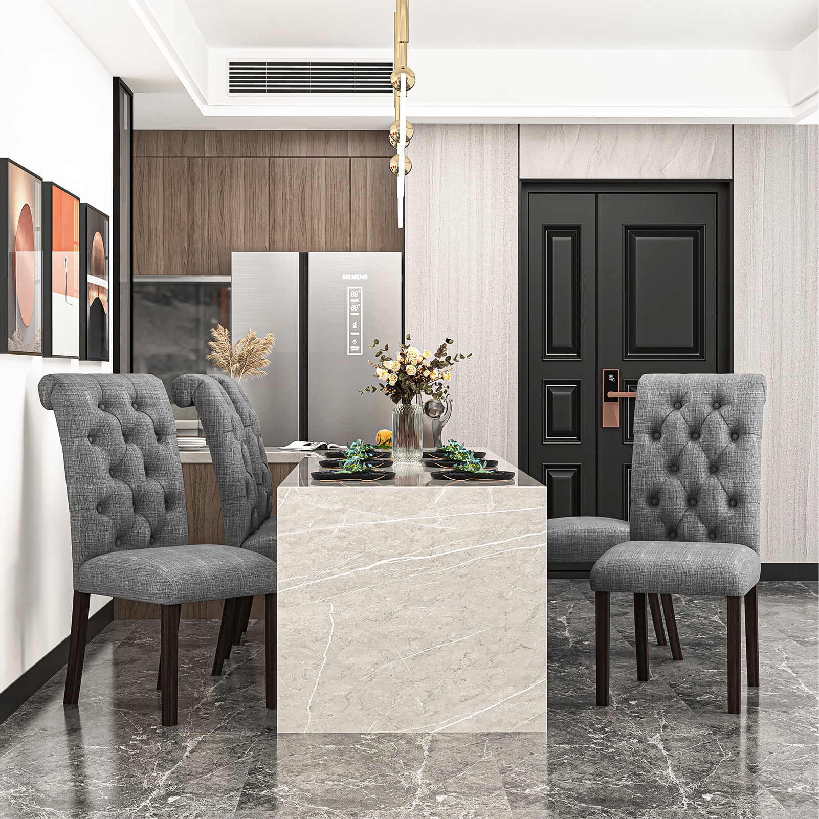 Resenkos Tufted Dining Chairs Set of 2, Accent Parsons Diner Chairs Upholstered Fabric Dining Room Chairs Side Chair Stylish Kitchen Chairs with Solid Wood Legs and Padded Seat - Grey Resenkos Tufted Dining Chairs Set of 2, Accent Parsons Diner Chairs Upholstered Fabric Dining Room Chairs Side Chair Stylish Kitchen Chairs with Solid Wood Legs and Padded Seat - Grey