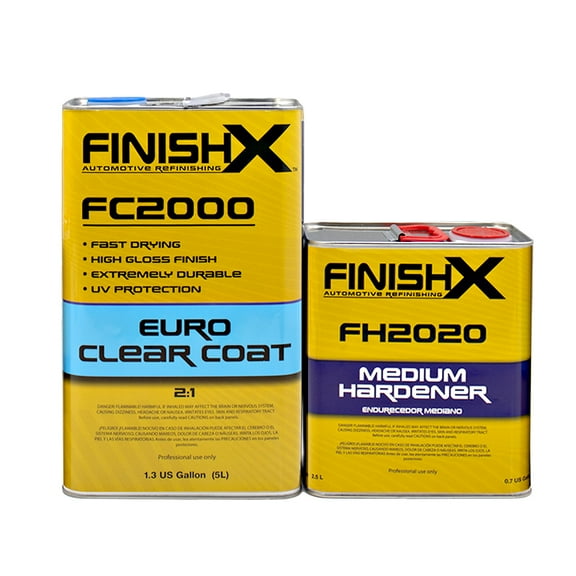 FinishX Euro Super Gloss Clear Coat Auto Paint Kit, 3.9 VOC - 1.3 Gallon Urethane Clear Coat (FC2000 - 1.3 Gallon) 2:1 Kit with Medium Activator/Hardener (FC2020 - 1 quart)