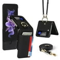 thumbnail image 1 of For Samsung Galaxy Z Flip 3 5G Leather Case Card Slot Ring Holder Strap Cover, 1 of 10