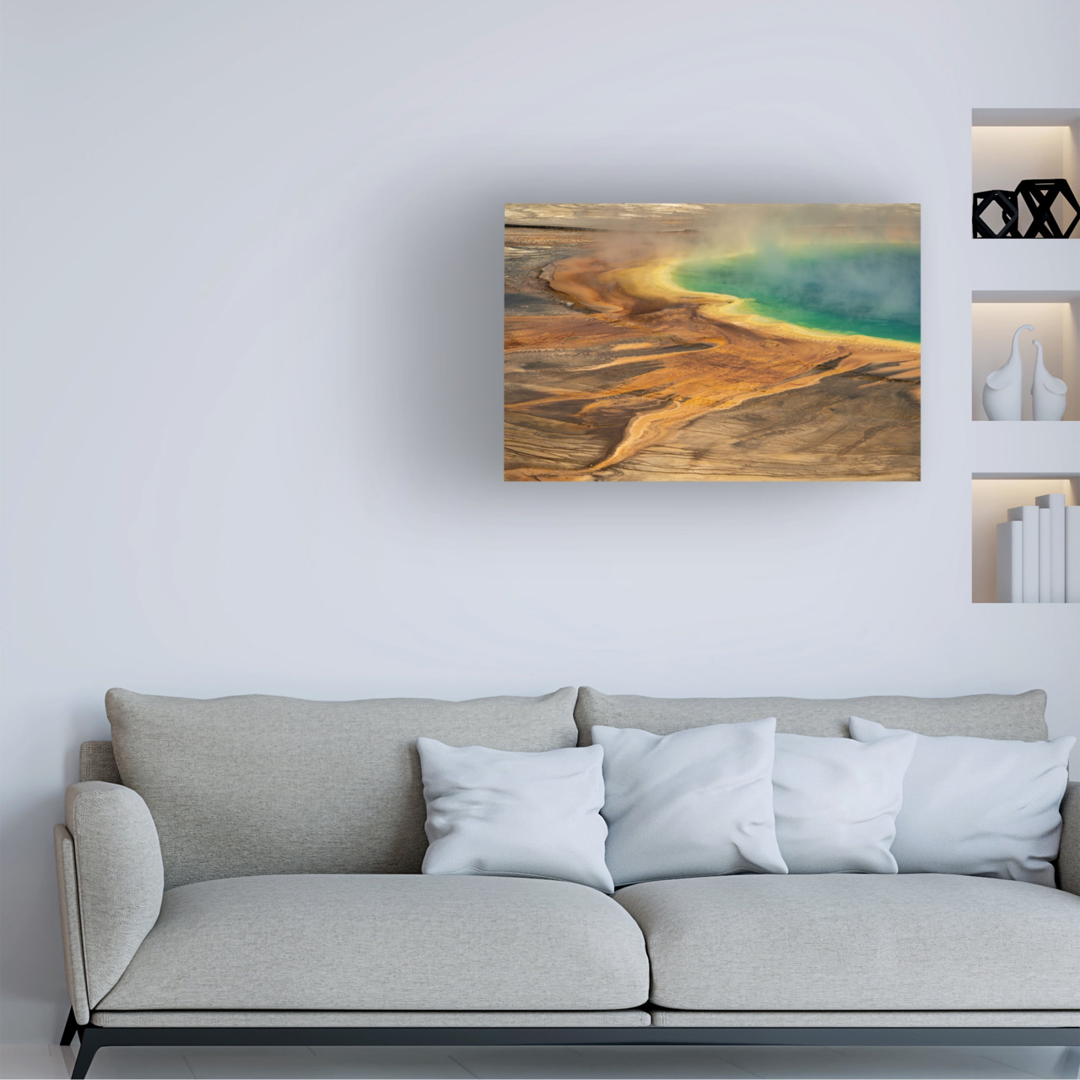Canvas Wall Art - Dennis Frates 'Grand Prismatic Pool From Above 1' Wall Art for Living Room, Bedroom, or Office Décor by Trademark Fine Art - 24 x 16 Inches