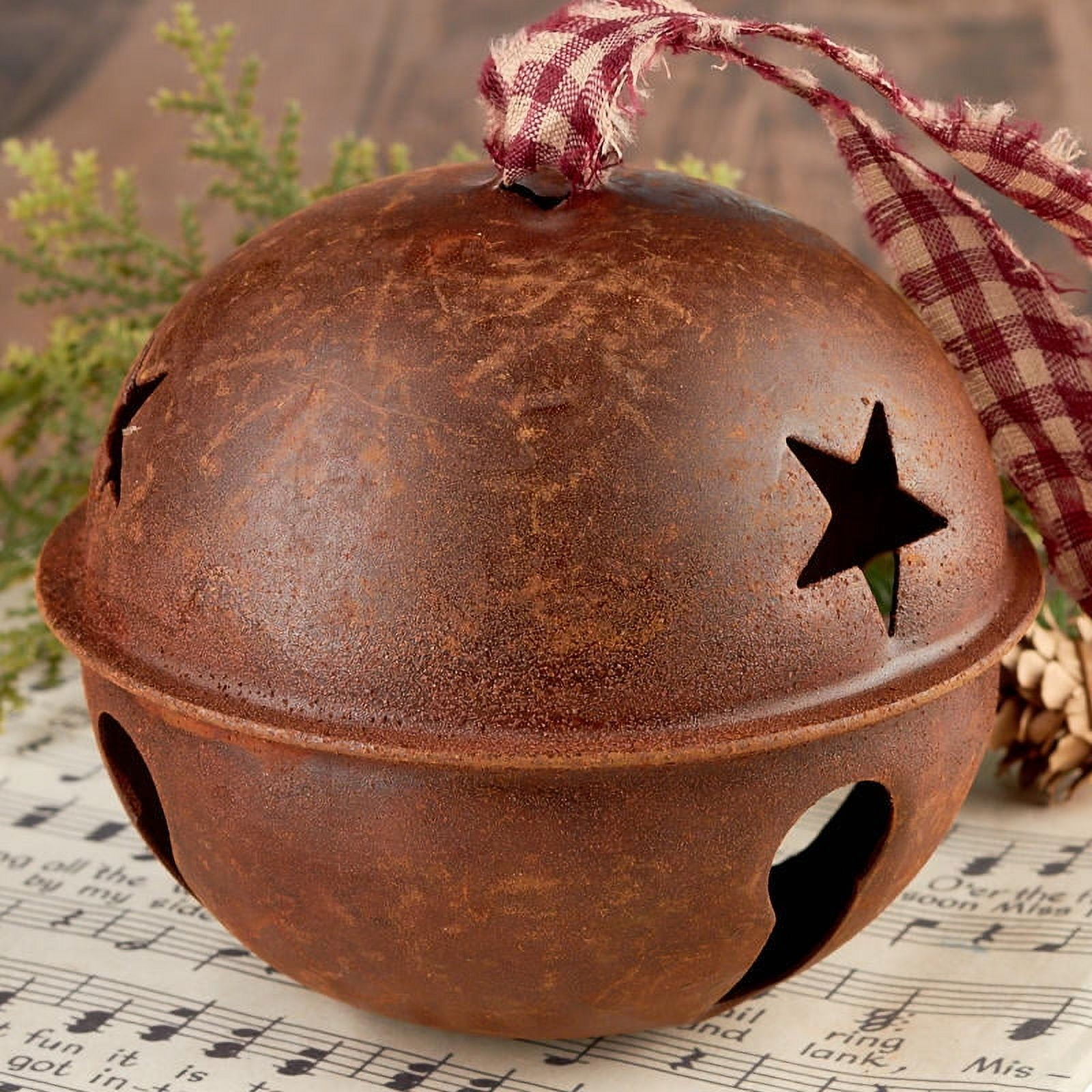 Factory Direct Craft Set of 3 Rusty Tin Christmas Jingle Bell Ornaments with Homespun Hanger (4 inch diameter & 6.4oz Product Weight)