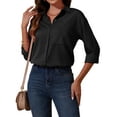 thumbnail image 2 of Siliteelon Women's Black Textured Button-Down Long-Sleeve Casual Shirt with Pockets - Classic and Versatile for Office Commuting, 2 of 7