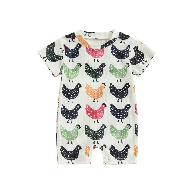 WIFORNT Combinaison Bébé, Manches Courtes Col Rond Imprimé Poulet Été Vêtements pour Filles Garçons