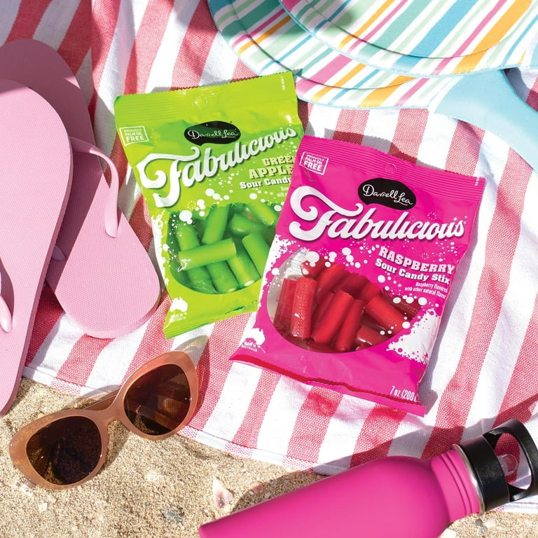 Darrell Lea Fabulicious Raspberry Sour Candy Stix, 7oz Bag, Palm