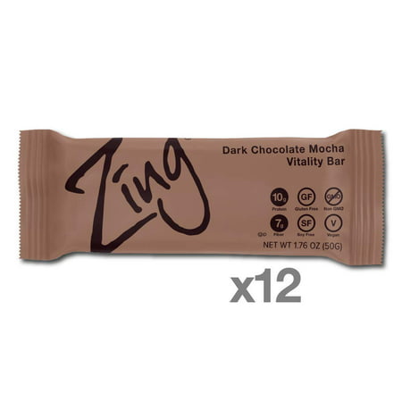 Zing Vital Energy Nutrition Bar, Dark Chocolate Mocha, (12 Bars), High Protein, High Fiber, Low Sugar, Real Dark Chocolate, Natural Coffee Flavor, No Nuts - Regular (Best Natural Energy Bars)