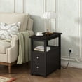 thumbnail image 5 of Sandinrayli End Table with Charging Station Narrow Nightstand Bedside Table with Storage Shelves for Living Room Bedroom, Brown, 5 of 7