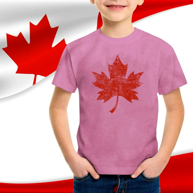 T-shirt Enfant Garçon Filles et Garçons Été Fête du Canada Drapeau Feuille d'Érable Monogramme Imprimé Décontracté Col Rond Manches Courtes T-Shirt Hauts d'Été Rose 10 Ans-11 Ans