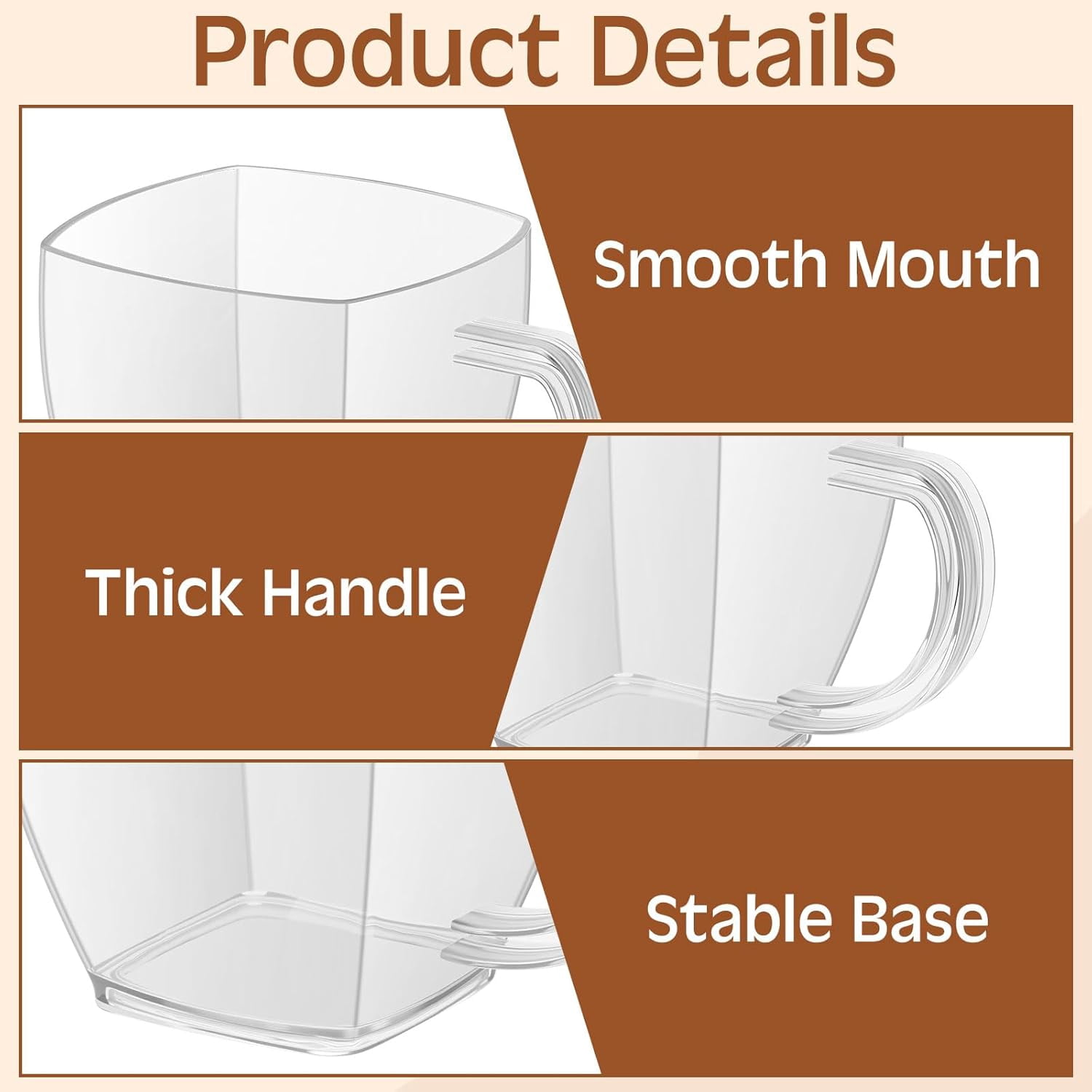 50 Pcs 5 oz Disposable Tea Cups Bulk Mini Plastic Tea Cup Bulk with Handle Hard Coffee Mug Reusable Square Espresso Mugs for Party Wedding (Clear)