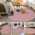 thumbnail image 5 of Vintage Nude Pink Large Round Rug 8 FT, Non Slip Living Room Area Carpet, Farmhouse Retro Solid Color Linen Texture Washable Soft Circle Rug Non-Shedding Floor Carpet for Bedroom Office Dining Room, 5 of 9