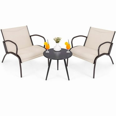 Canddidliike 3 Piece Patio Metal Aluminum Wide Armchair and Table Set, Patio Conversation Set for Outdoor, Rusic Brown