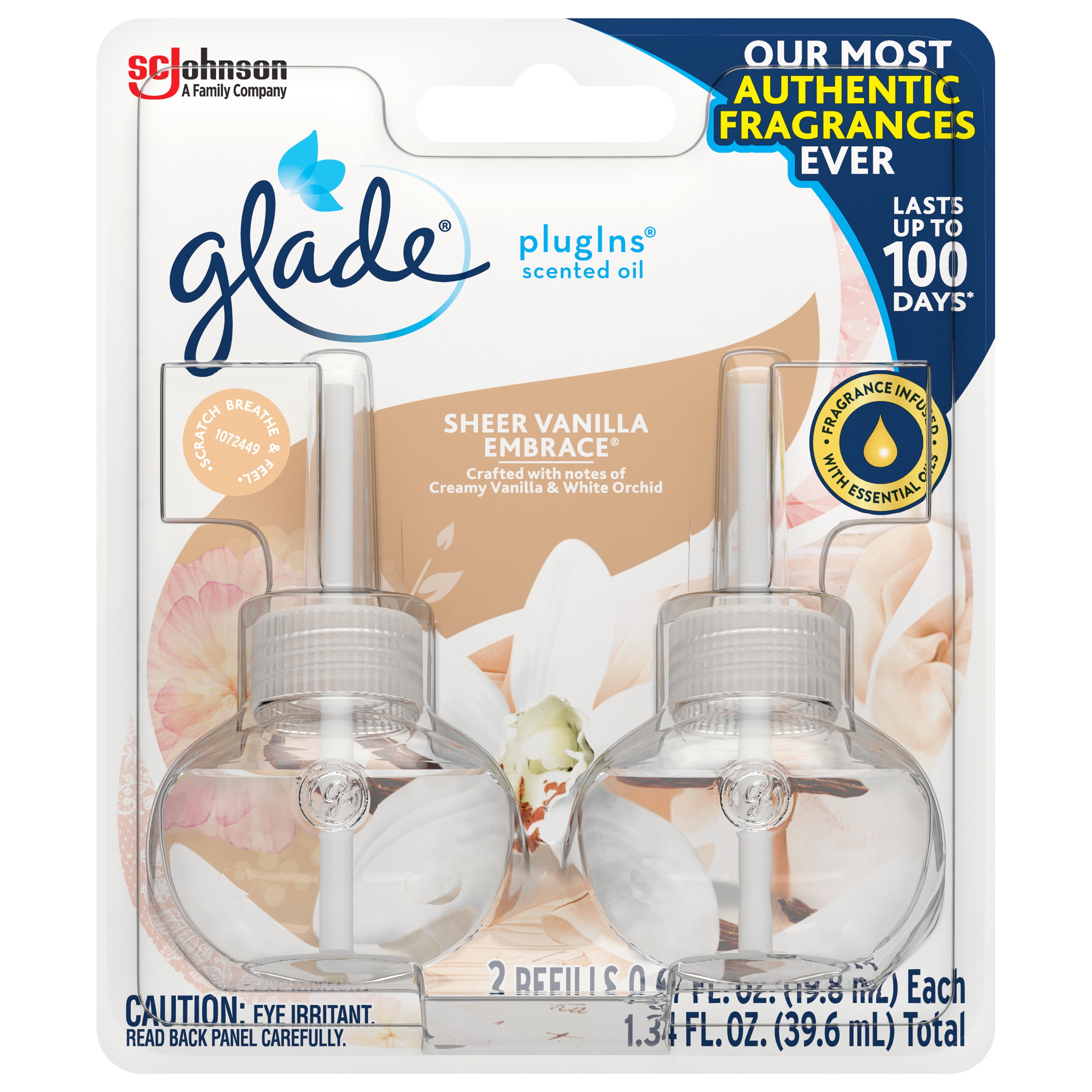 Glade PlugIns Scented Oil Refill Sheer Vanilla Embrace, Essential Oil