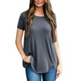 thumbnail image 5 of Femmes T-shirt Couleur Unie Haut Col Rond Manches Courtes Chemisier Manches Courtes, Gris, XXL, 5 of 5