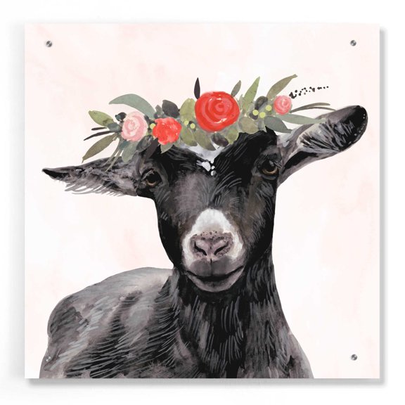 Epic Art 'Garden Goat III' by Victoria Borges, Acrylic Glass Wall Art, 24"x24"