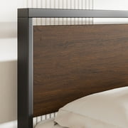 Sha Cerlin Walnut King Size Metal Platform Bed Frame with Wooden Headboard & Footboard, Adult